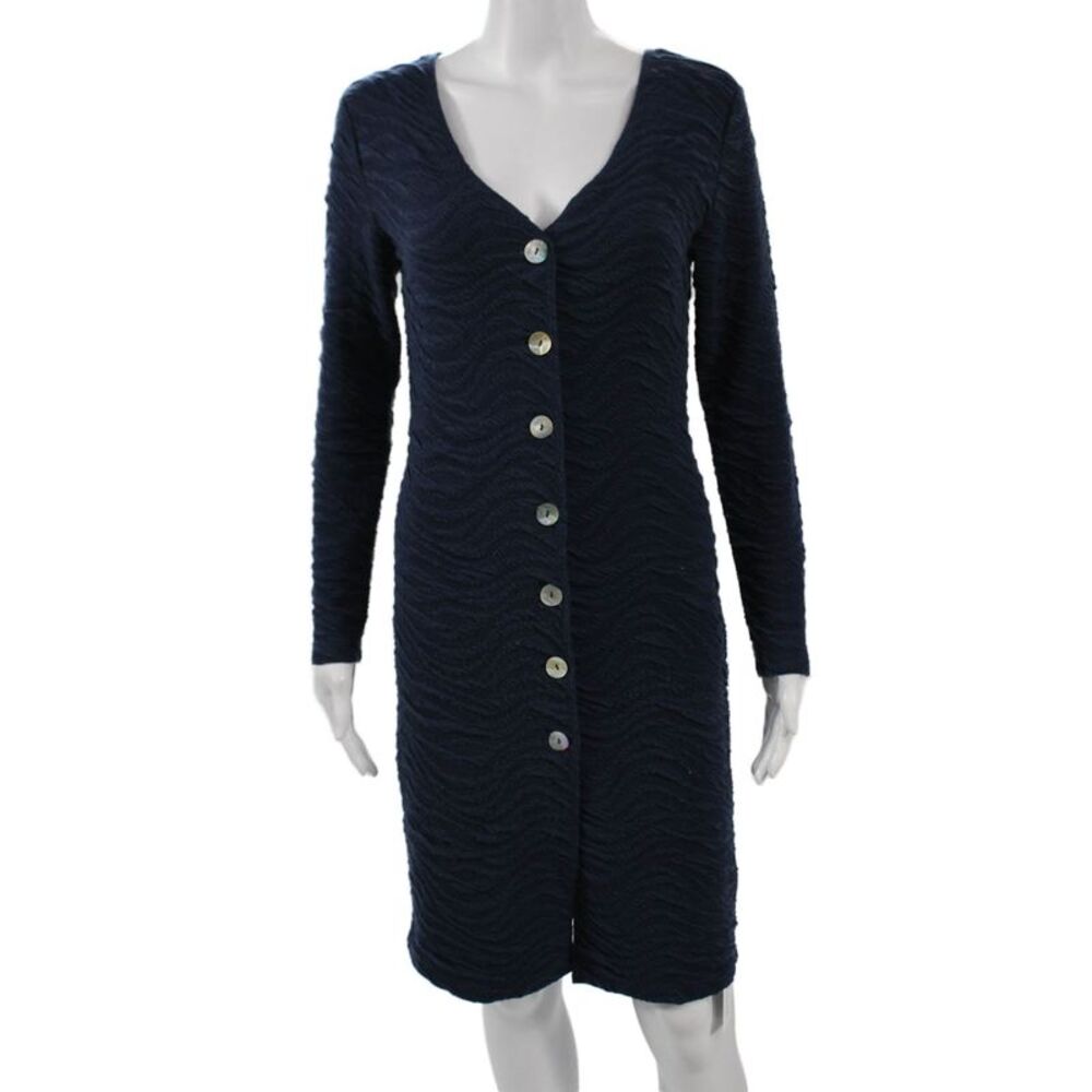 Courage.b Women Sweater Dress Dark Blue V Neck Long Sleeve Knee Length Size M